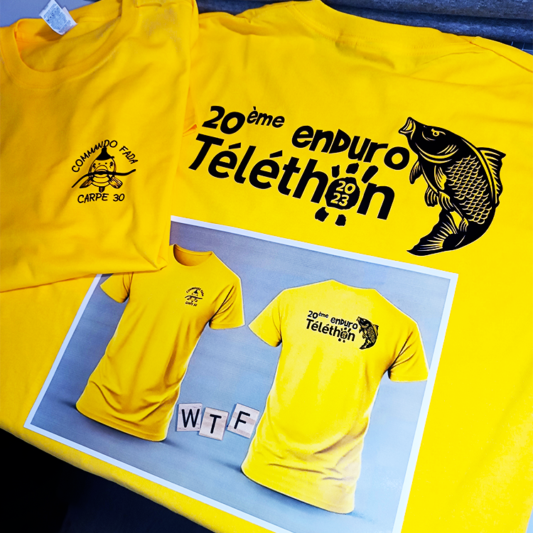 impression sur t-shirt pour association d'un club de pêche sur Alès dans le Gard avec le logo