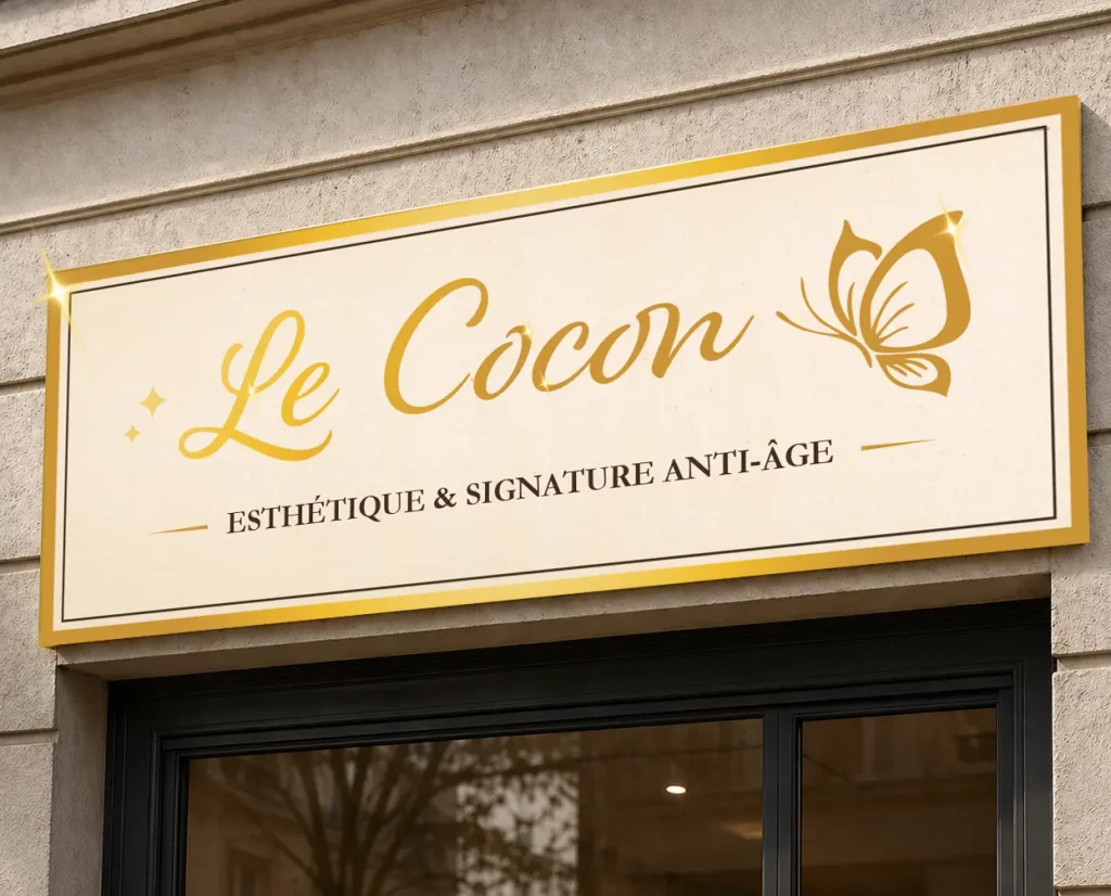 Enseigne plane mate avec texte or brillant pour un effet chic