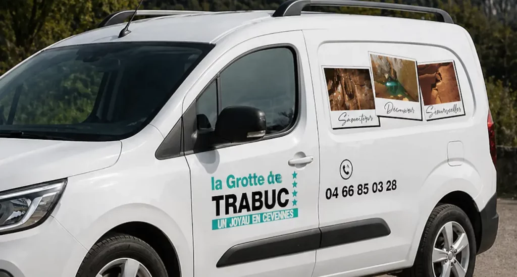 flocga lettrage sur utilitaire pour un professionnel situé sur Anduze
