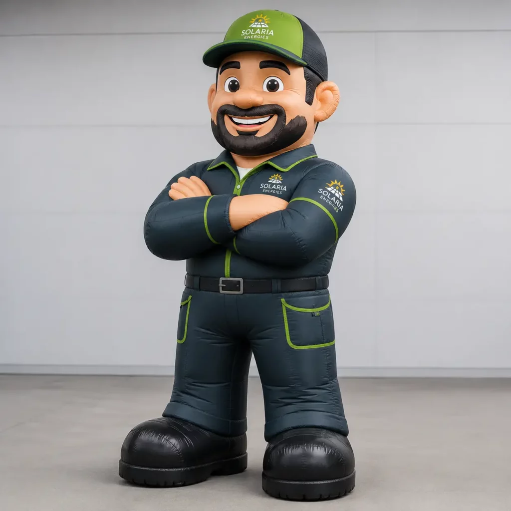 réalisation d'une mascotte gonflable personnalisé pour entreprise dans le gard idéal pour salon et foire pour une entreprise des énergies renouvelable
