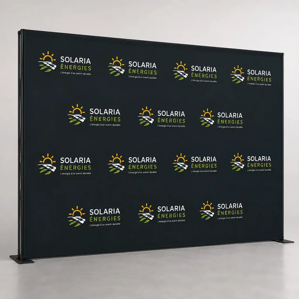 standiste à Ales dans le gard réalisation d'un panneau mural photo call pour salon et foire proche de nimes pour une entreprise des énergies renouvelable